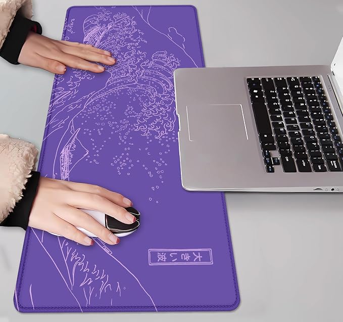 IMAYONDIA Great Wave Large Gaming Mouse Pad, Purple Minimalist Japanese Desk Mat, Gamer Aesthetic Extended Mousepad Cute, Non-Slip Rubber Base Lilac Desk Pad for Office- 31.5 X 11.8 Inch - Image 7