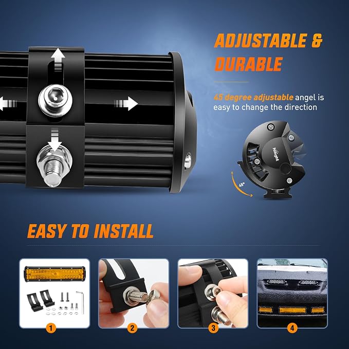 Nilight Led Light Bar 12 Inch Amber 300W Spot Flood Combo Waterproof Triple Rows Off Road Fog Light with 5Pin Rocker Switch Wiring Harness Kit-1 Lead - Image 7