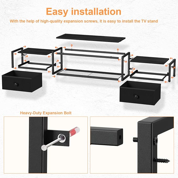 Snughome 63" Floating TV Stand, Floating TV Shelf with Power Outlets - Image 8