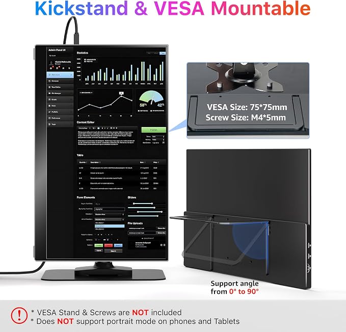 kksmart Portable Monitor for Laptop MacBook Surface PC Xbox PS5, Travel Monitor Second Screen for Laptop, HDMI USB-C VESA Compatible Built-in Speaker, 17.3 - Image 7