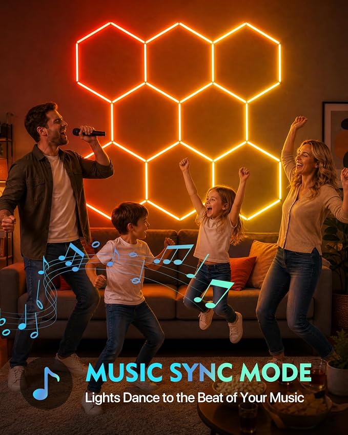 Hexagon Garage Lights, 8-Hex RGB, DIY Lighting Effects, Music Sync - Image 5