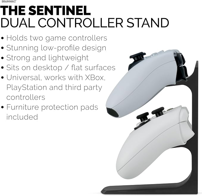 BRAINWAVZ The Sentinel - Dual Game Controller Stand for Desks, Universal Design for All Gamepads - Black - Image 5