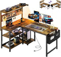 47in L Shaped Gaming Desk with Pegboard & Shelf & Storage Bag, Rustic Brown | LED Light, Power Outlet, Reversible Gaming Table, Escritorio Gamer, Corner Computer Desk for Small Space Storage, Home Office by APICIZON