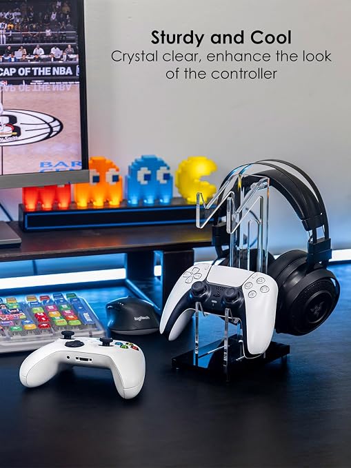 OAPRIRE Acrylic Game Controller Stand for Desk, 2 Tier, Stabilized Base | Controller and Headset Stand, Gamer Gift for PS5 PS4 Xbox Controllers, Desk Accessories, Quick Desk Tidy In Seconds, Black - Image 2
