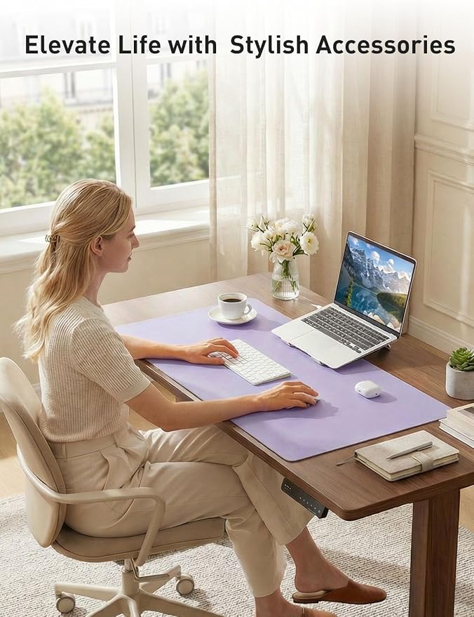 Aothia Faux Leather Desk Mat - Non-Slip PU Leather Desk Blotter, Waterproof Writing Surface, Large Desk Pad for Office & Home (Lavender, 55" x 24") - Image 8