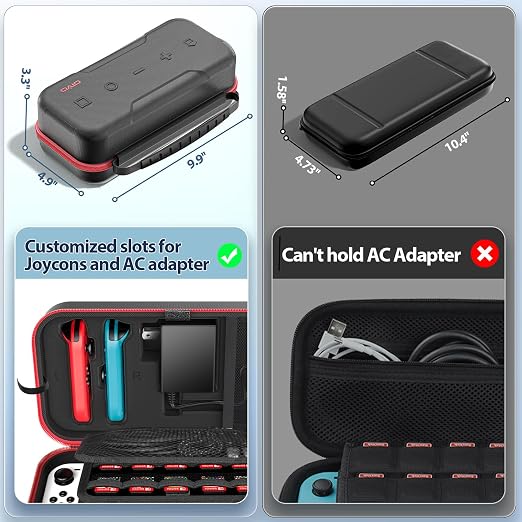 Switch Carrying Case Compatible with Nintendo & OLED, Portable Switch Travel Carry Case Fit for Joy-Con and Adapter, Hard Shell Protective OLED Pouch Bag with 20 Games, Red For N DS Cases & Storage - Image 8