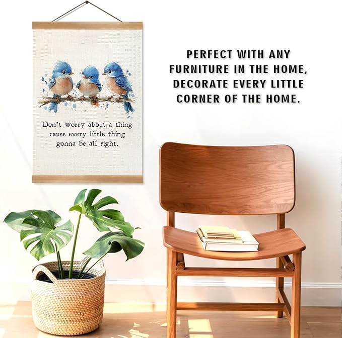 ZTGDA Inspirational Wall Hanging Canvas Art Poster, Every Little Thing Is Gonna Be All Right,Cute Positive Watercolor Birds Wall Art for Home and Office Decor,Best Birthday, Graduation Gift - Image 7
