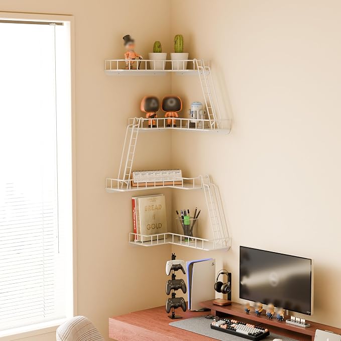 Fire Escape Wall Shelf - Modern City Style 4-Tier Corner Wall Shelves, Easy to Install Metal Ladder Shelf for Figures, New York Decorative Shelves for Bathroom, Living Room & Home Decor,White - Image 4