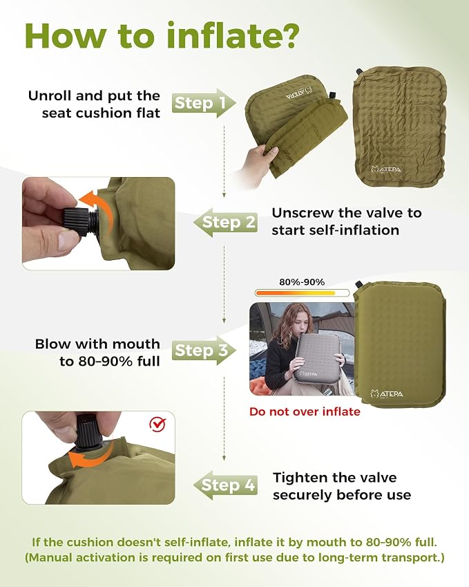 ATEPA Inflatable Seat Cushion | 2" & 2.5" Foam Core Seat Pad, Compact, Stadium, Airplane, Travel, Camping, Hiking, Sports Events, Self Inflating - Image 5