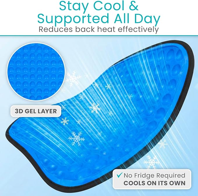 Vive Cooling Gel Wheelchair Backrest Cushion - Lumbar Support Board | Non-Slip, Adjustable Straps, Ideal for Office, Chair, Car, Gaming, Attach to Most 16–18" Wheelchairs, Gel Pillow - Image 3