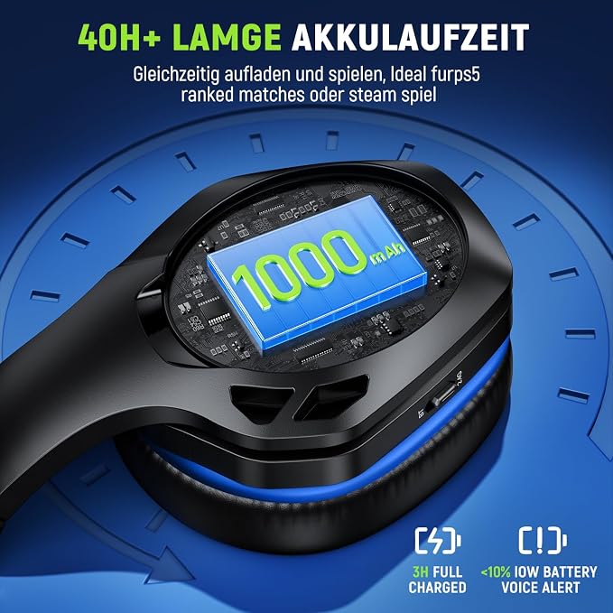 Tatybo Wireless Gaming Headset for PS5 PC, Dual Mode, Low Latency, Blue - Image 5