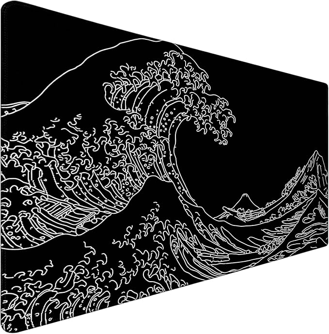 Large Gaming Mouse Pad, Waterproof Extra Large Big Mouse Pad with Stitched Edge, XXXL Non-Slip Black Computer Long Mousepad for Gamer, Office & Home, Wave Lines by TEDNETGO