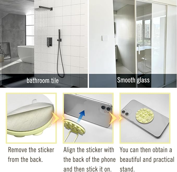 Small Rotundity Suction Cup Suction Phone Card Holder, Desktop Metal Bracket, Phone for iPhone and Android, Hands-Free Sticky Phone Grip Holder Stick On Phone Case for Videos (Yellow) - Image 5