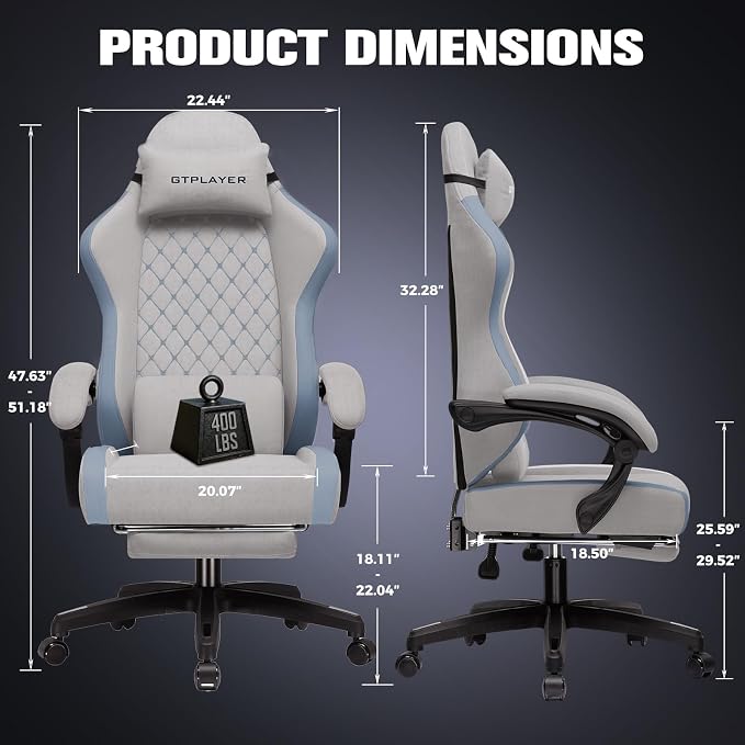 GTPLAYER Gaming Chair, Ergonomic Computer Chair with Footrest and Lumbar Support, High Back Recliner Chair 350lbs, Height Adjustable for Home Office, Grey - Image 3
