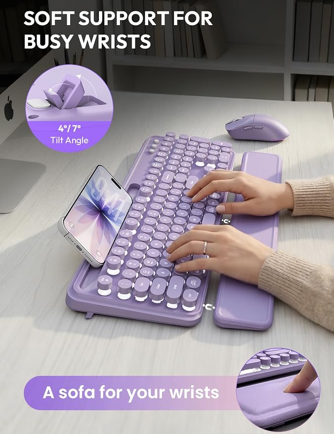Wireless Keyboard and Mouse, Backlit Typewriter with Magnetic Wrist Rest - Image 3