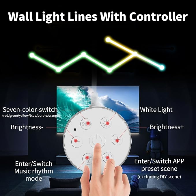 Smart Wall Light Lines, WiFi RGB LED Light Bars, 16M+ Color Dimmable Music Sync DIY Home Decor Light Bars for Gaming Party Streaming Lovers, Work with Alexa & Google Assistant (6 Lines,White) - Image 2