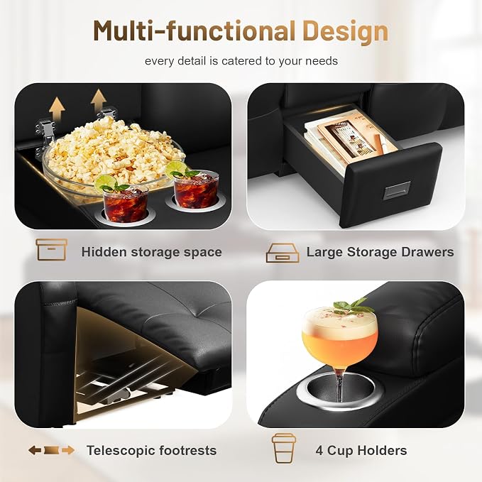 RV Loveseat Recliner Sofa, Home Theater Seating with Console & Massage - Image 7