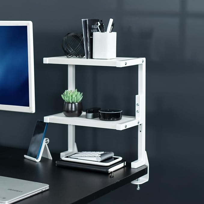 VIVO White Clamp-on 13 inch 2-Tier Desk Shelf, STAND-SHELF2CW - Image 9