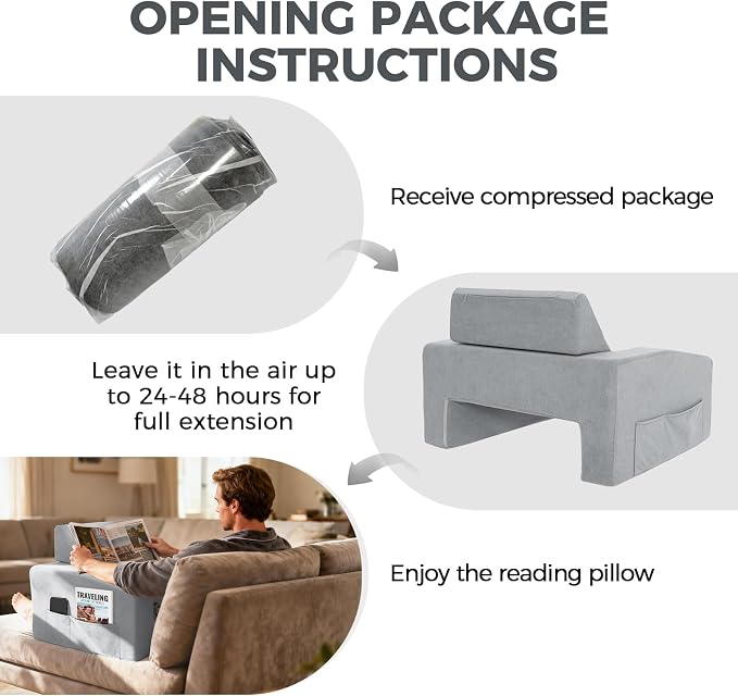 Reading Pillow for Gaming Lap Desk Pillow for Laptop with Cup Holder Pocket Foldable Memory Foam Bed Desk for Reading Working Crocheting Gaming Arm Rest on Bed/Sofa/Floor/Couch/Car(grey foldable) - Image 8