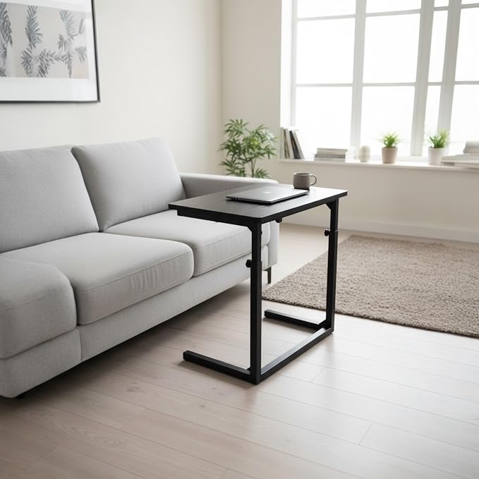 Height Adjustable C-Shaped Sofa Side Table, Laptop Table for Couch & Bed, Black by FurnimaxTradingInc