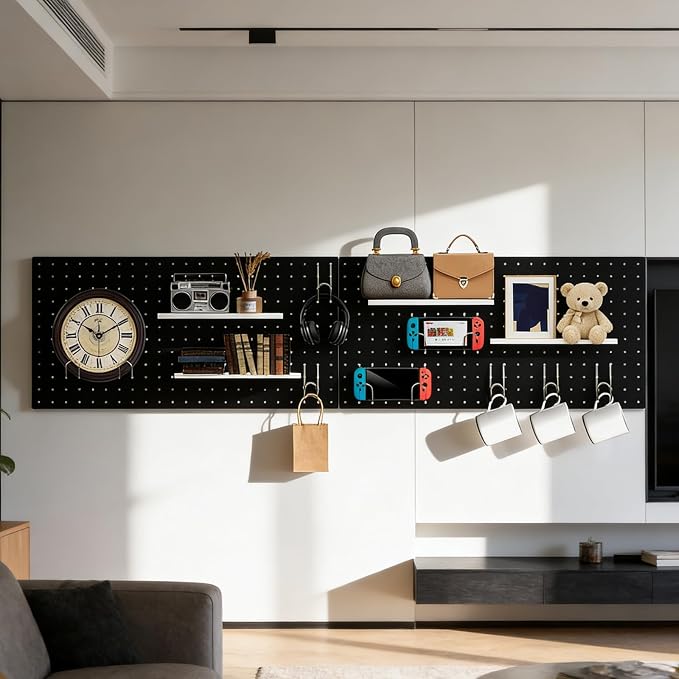 DEWEL 4 Pack Black Metal Pegboard, 23x12 Inch Wall Organizer Kit with Hooks - Image 5