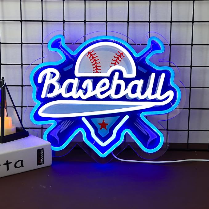Baseball Neon Signs Dimmable Baseball Neon Lights Wall Decor for Club Dormitory Bedroom Shop Home Birthday Party Gift Art for Kids Fans-14.65 x 12.2 IN-USB Powered-Acrylic by Unknown
