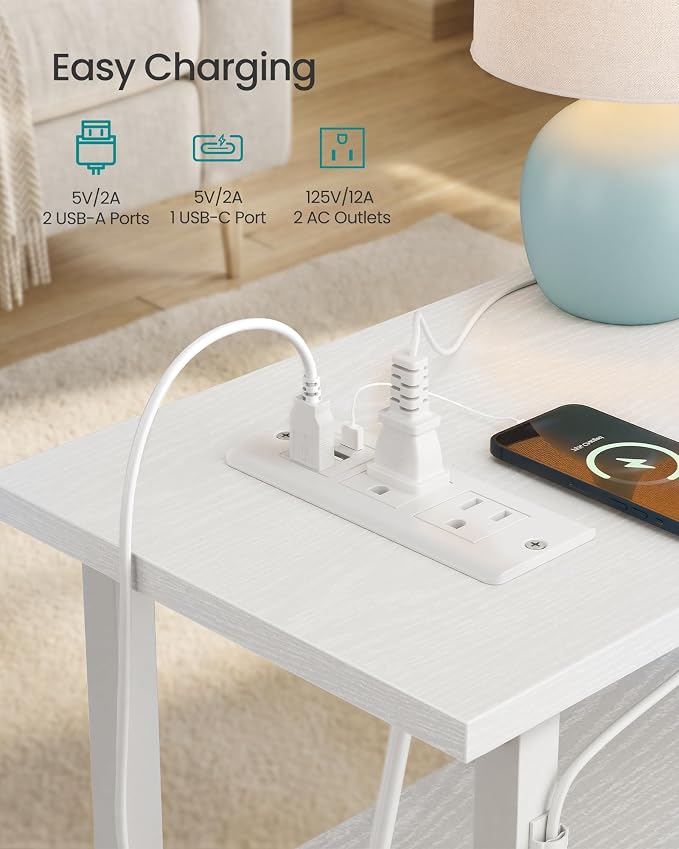 SONGMICS Side Table with LED Light, Narrow End Table with 2 Fabric Drawers - Image 5