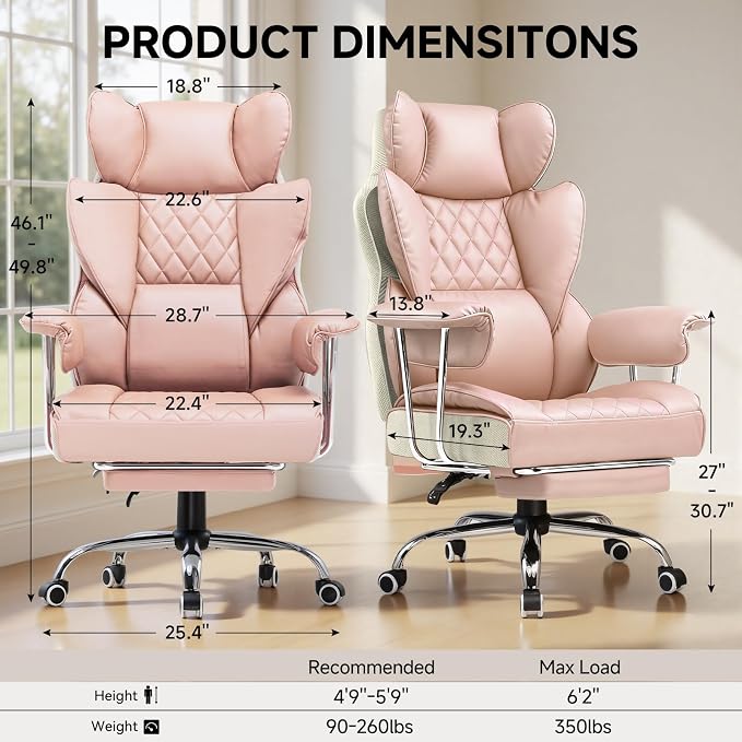 COMHOMA Big and Tall Office Chair, High Back Leather Gaming Chair with Footrest, Executive Ergonomic Office Chairs with Pocket Spring Lumbar Support and with Outward Fixed Soft Armrests - Image 3
