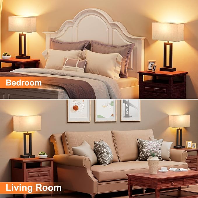Nightstand Table Lamps for Bedrooms Set of 2 - Touch Bedside Lamp with USB C+A, 3 Way Dimmable Living Room Lamps for End Tables Set of 2, Modern Night Stand Lamps for Bed Side Guest Room(Cream) - Image 5