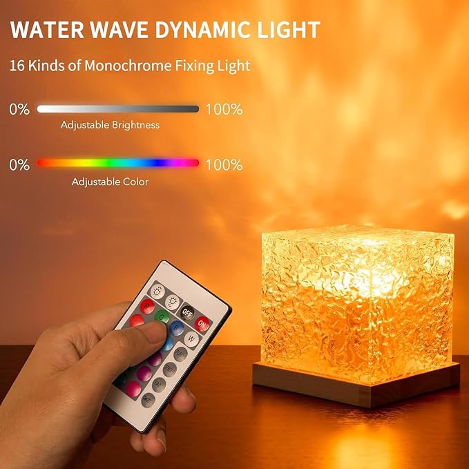 Ocean Wave Projector Light, 16 Color Rechargeable Ocean Lamp, with Power Touch Control and Remote Control Luminorthe Cube Lamp, Bringing You Romance and Tranquility(Charge) - Image 3