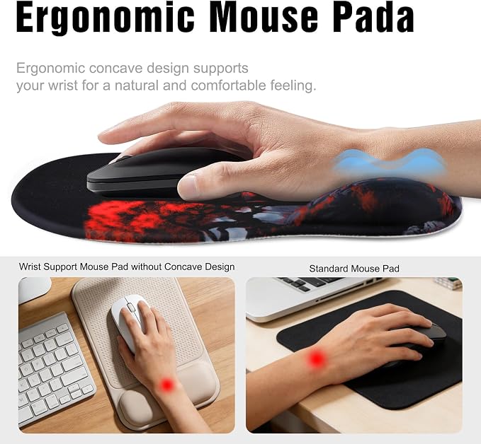 Ergonomic Mouse Pad with Wrist Rest - Gel Wrist Support Mousepad with Non-Slip PU Base for Computer, Laptop, Office & Home - Image 3
