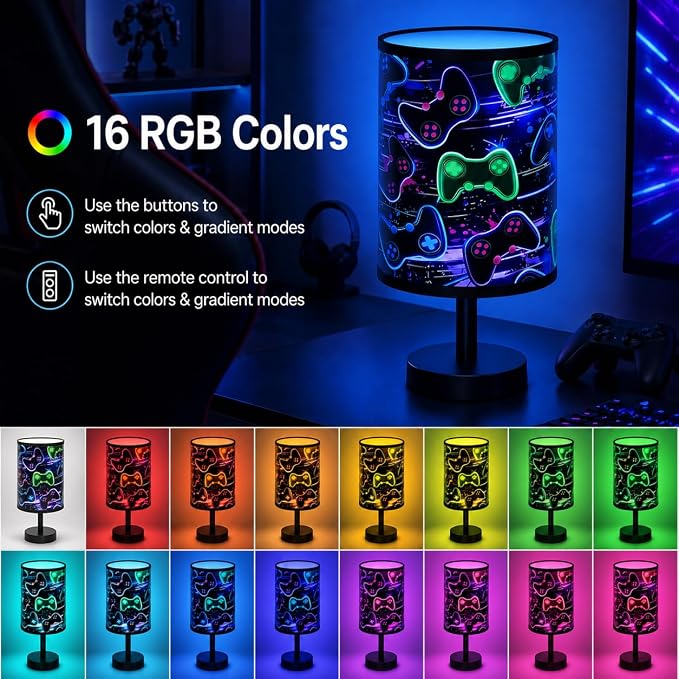 Small Table Lamp for Bedroom, Gamepad Desk Lamps 16 Color Flashing Changing Adjustable Color Bedside Lamps Night Light for Kids, LED Gaming Lamp with Remote Controller Boys Man Cave Decor (Gamepad) - Image 2