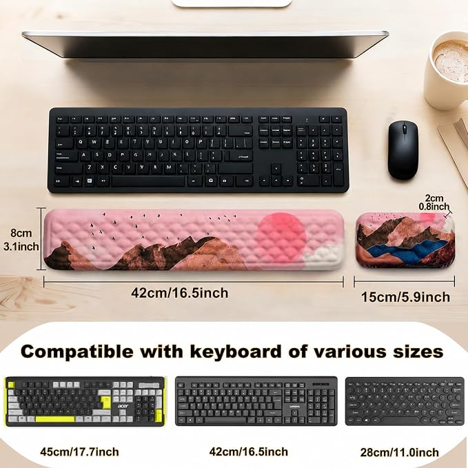 Keyboard Wrist Rest Mouse Wrist Support, Memory Foam Wrist Rest Pad for Computer Laptop, Ergonomic Wrist Cushion Support for Typing Pain Relief, Gaming Home Office, Sunrise - Image 3
