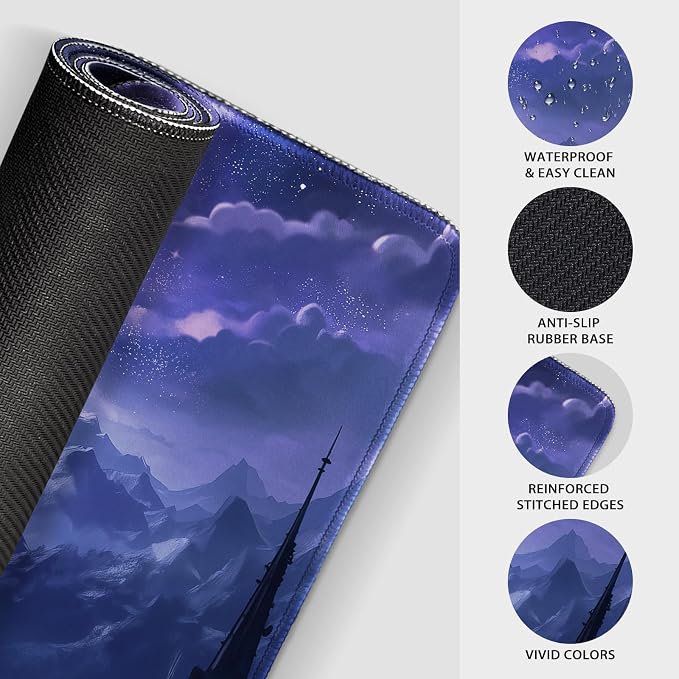 Fantasy Castle Night Large Gaming Mouse Pad Desk Mat 31.5"x15.7" | Extended Mousepad, Non-Slip Rubber Base , Stitched Edges, for Computer/Laptop/Office/Home - Image 6