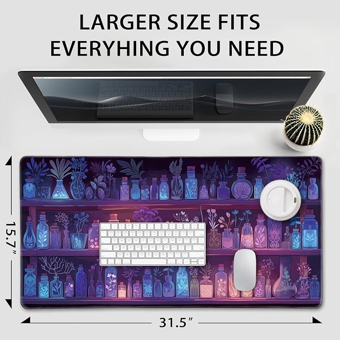 Mystical Potion Bottles Large Gaming Mouse Pad Desk Mat 31.5x15.7 | Extended Mousepad, Non-Slip Rubber Base , Stitched Edges, for Computer/Laptop/Office/Home - Image 4
