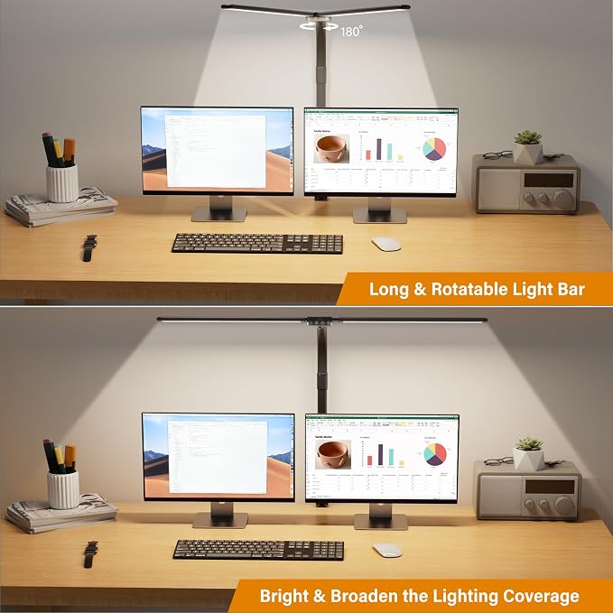 SIBRILLE LED Desk Lamp for Home Office - Dimmable Computer Desk Light with Clamp, Modern Architect Task Lamp with Color Changing, Flexible Desktop Lamp with Gooseneck for Monitor, Double Head, Black - Image 2
