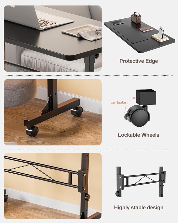 Amztabler Small Standing Desk Adjustable Height, Mobile Stand Up Desk with Wheels, 32 Inch Portable Rolling Desks Conference Room Tablesf for Walking Pad Treadmill Black - Image 6