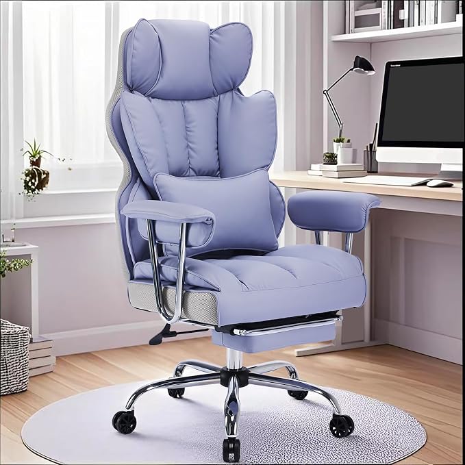 Efomao Big and Tall Office Chair 440LBS, Purple Heavy Duty Executive Chair with Footrest, Ergonomic Desk Chair for Home Office, Wide Computer Chair | 400lbs support, 135° recline, dual-layer foam cushion, 23.5" seat & footrest. BIFMA - Image 8