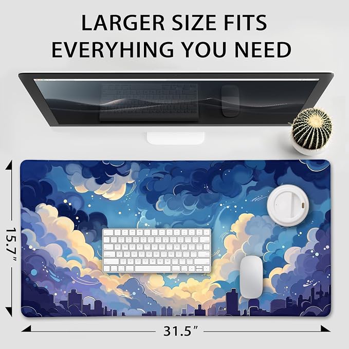 Blue Nebula Aesthetic Large Gaming Mouse Pad Desk Mat 31.5"x15.7" | Extended Mousepad, Non-Slip Rubber Base , Stitched Edges, for Computer/Laptop/Office/Home - Image 4