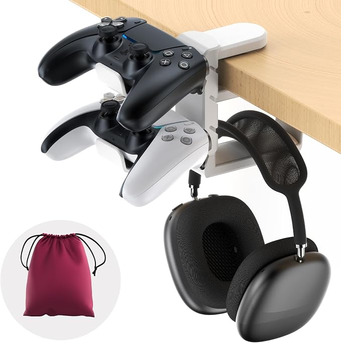 EURPMASK 3-in-1 Rotating Headphone Stand w/2 Detachable Controller Holders | Adjustable Clamp-on Headset Holder Hanger,Swivel,Gaming Headset Hanger,Cable Organizer,Father's Day Birthday Christmas Gift by EURPMASKChoosethecolorofeurope