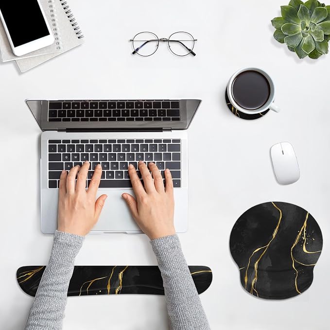 Britimes Ergonomic Mouse Pad Set with Wrist Rest, Black Gold Marble - Image 3