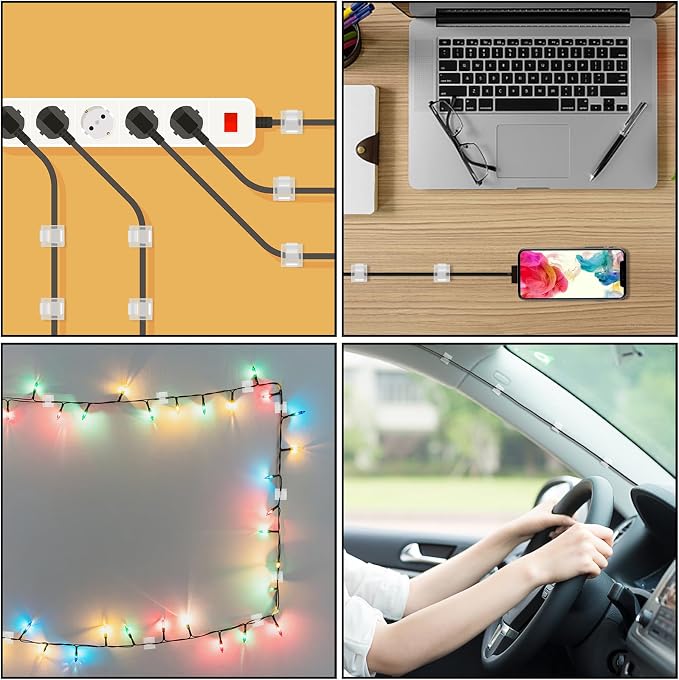 130 Pcs Cable Clips, Adhesive Cable Organizer Cord Holder Wire Clip Wire Management Self Adhesive Hooks Wire Holder for Office, Home(Transparent, 130PCS-Large) - Image 7