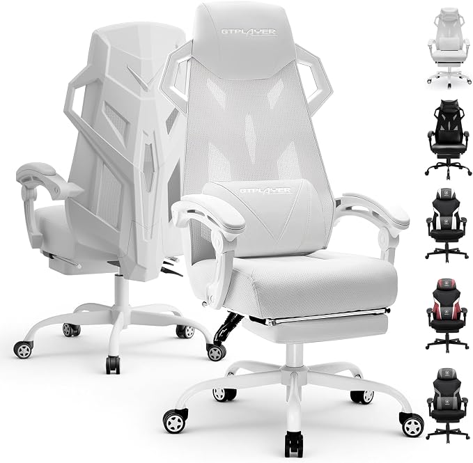 GTPLAYER Computer Chair with Adjustable Footrest, Ergonomic Gaming Chair with Headrest and Lumbar Support, Breathable Mesh Office Chair for Adults, High Back Reclining Desk Chair for Gaming and Office by GTPLAYER