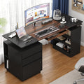 63" Electric Standing Desk with Lockable Drawer, Pegboard and Keyboard Tray, Height Adjustable Stand up Desk with File Cabinet & Shelves, Home Office Computer Gaming Table, Black by ROMSHINE