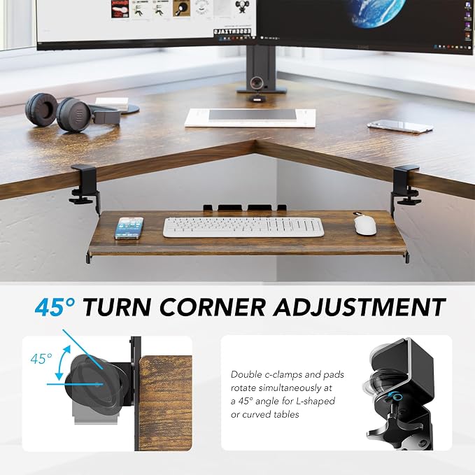 AX WABER Keyboard Tray Under Desk Pull Out with Extra Sturdy C Clamp Mount System, 32.8 (38 inch Including Clamps) x 12 Inch Slide-Out Platform Computer Drawer for Typing Vintage AX01WG202 - Image 8