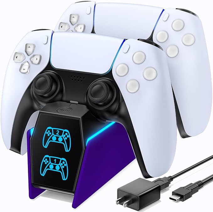 OIVO P5 Controller Charger with Fast Charging AC Adapter, P5 Controller Charging Station Stand for Play Station 5, Docking Station Replacement for PS 5 Accessories Kits, Galactic Purple by OIVO