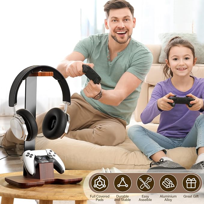 Controller Stand Wood Headphone Stand for Desk Gaming Desk Accessories Controller Holder for Gaming Equipment Headset Holder Gift for Father,Son,Husband,Boyfriend - Image 3