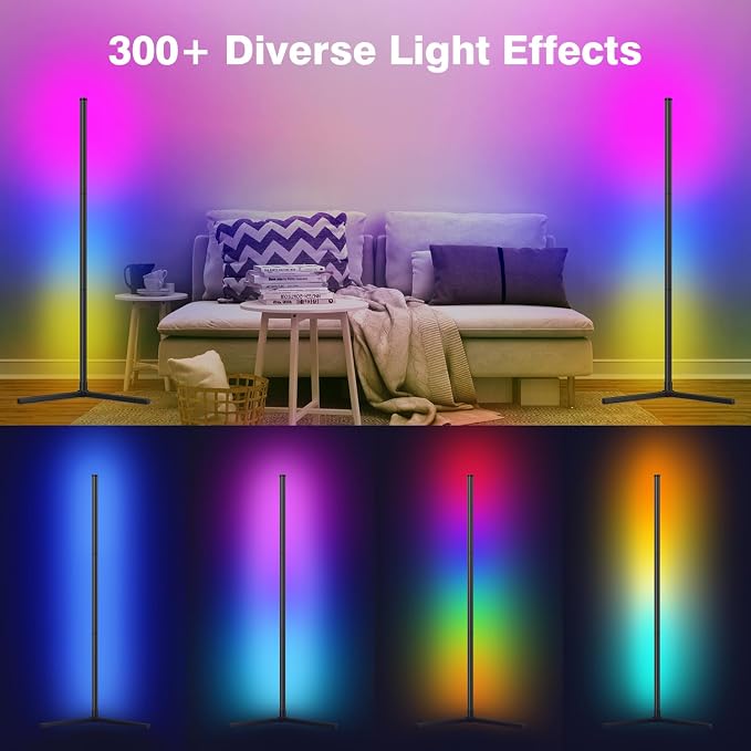 RIYO LED Corner Floor Lamp RGB Color Changing Standing Lamp App Remote Sync - Image 4