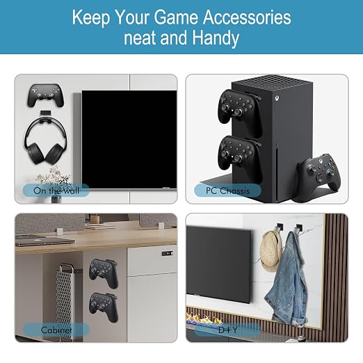 Controller Holder Wall Mount (2 Pack) - Metal Gaming Controller Stand for Xbox Series X S, PS5 PS4 Switch Pro Nintendo and More Controllers, PC Gaming Stuff Accessories with Stable 3M Adhesive (Black) - Image 3