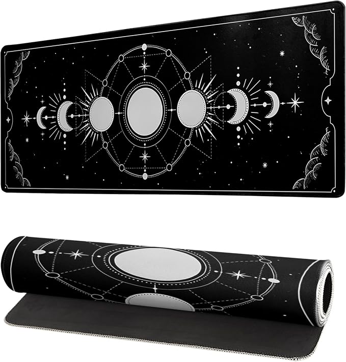 Sun Moon Gaming Mouse Pad Black Large Mouse Pad for Keyboard and Mousepad Desk Mat with 3mm Non-Slip Base and Stitched Edge for Gaming and Office Computer Mat Protector Mat 27.6x11.8 Inch by Siski